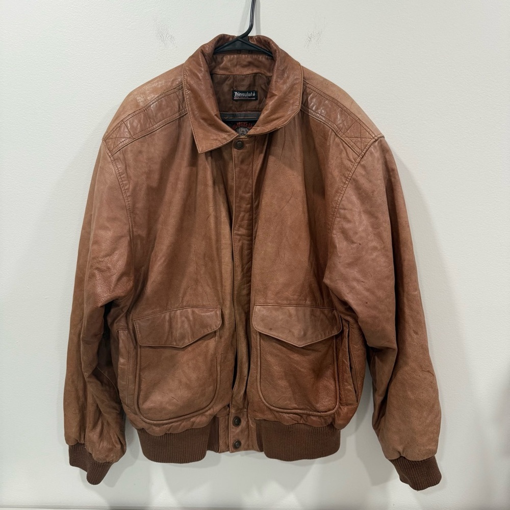 3M Thinsulate Vintage Brown Leather Jacket Size Large Tall EUC